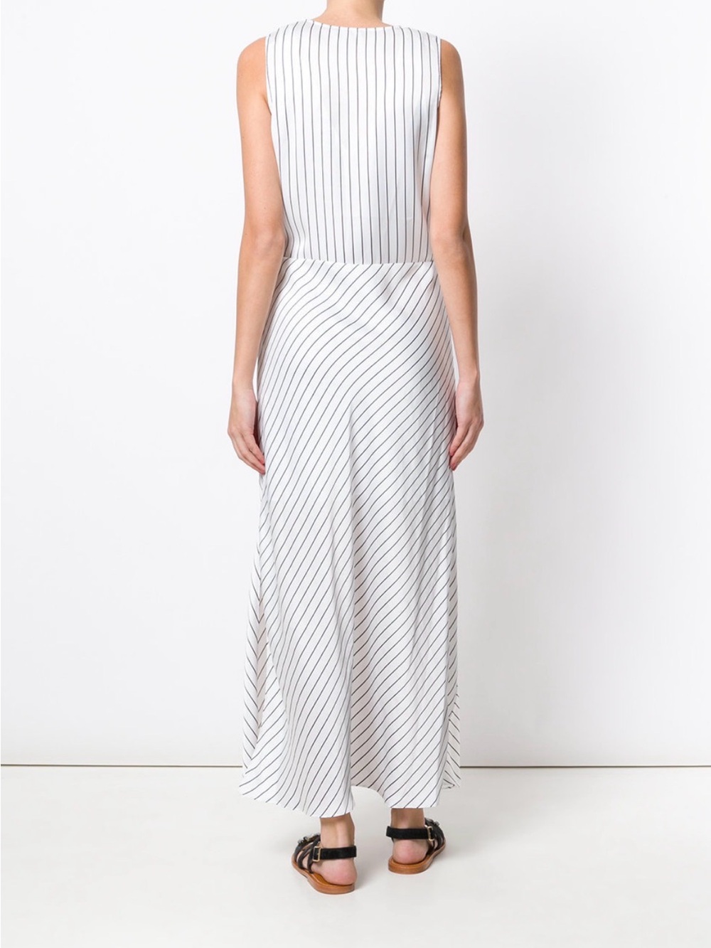 Theory Relaxed Slip Crushed Satin Stripe Maxi Dress White Black Minimalist Sz 0 - Picture 3 of 12